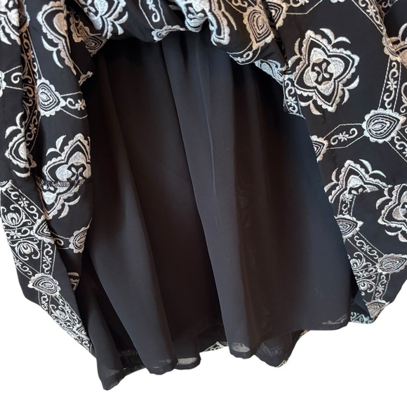 Free People Nights Embroidered Black & White Drop Waist Deep V Back Dress Size S - Picture 7 of 16